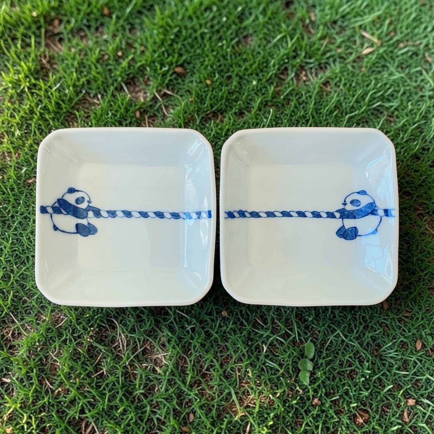 Panda Tug-of-War Sauce Plate - Square